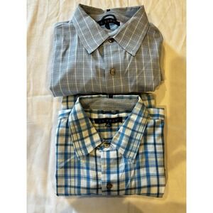 Men's JG HOOK Plaid Blue Short Sleeve‎ Shirts Size Large